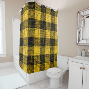 Rideaux De Douche Jaune Croix à carreaux noirs Buffalo Check