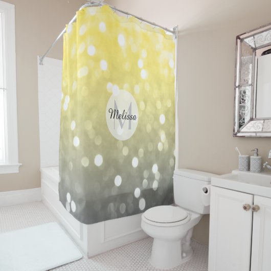 Rideaux De Douche Jaune gris brillant livre abstrait Monogramme (En situation)