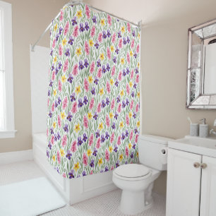 Rideaux De Douche Jaune Narcisse, Violet Iris, Rose Hyacinthe Floral