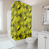 Rideaux De Douche Jaune Noir Mixte Conception Motif Patchwork (En situation)