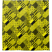 Rideaux De Douche Jaune Noir Mixte Conception Motif Patchwork (Devant)