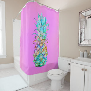 Rideaux De Douche Jaune Rose Tropical Éclaboussure de couleur d'anan