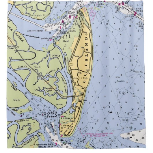 Rideaux De Douche Jekyll Island Nautical Chart Shower Curtain (Devant)