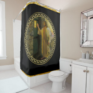 Rideaux De Douche Jésus à votre porte dans la feuille d'or et le