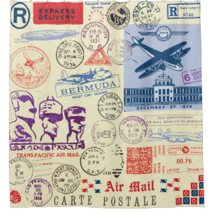 Rideaux De Douche Jeu de décors de tampon de document vintage