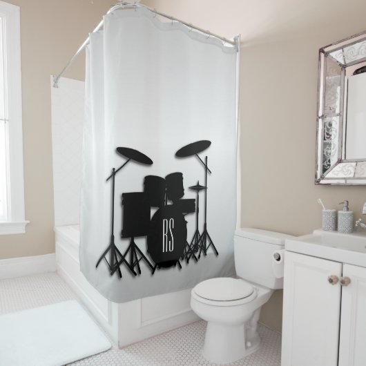 Rideaux De Douche Jeu de tambour Monogramme Argent (En situation)
