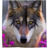 Rideaux De Douche Jeune loup en fleurs rose fuchsia (Devant)