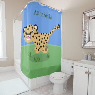 Rideaux De Douche Joli bébé guépard en cours de dessin animé illustr