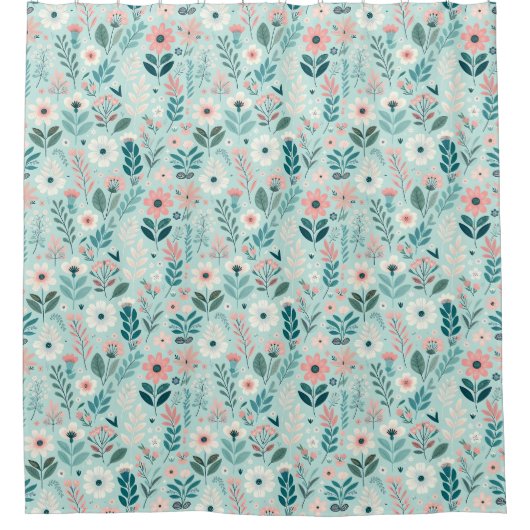 Rideaux De Douche Joli bleu et rose pastel Fleurs d'Art folklorique (Devant)