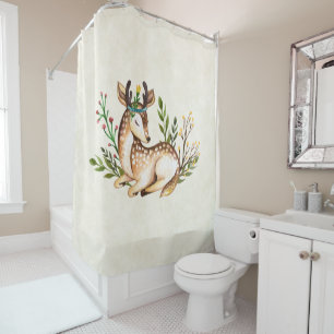 Rideaux De Douche Joli Cerf Aquarellé Posé En Bas Boho