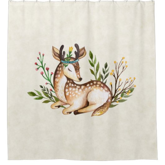 Rideaux De Douche Joli Cerf Aquarellé Posé En Bas Boho (Devant)