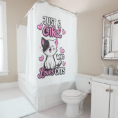 Rideaux De Douche Joli Chatons Noir & Blanc & Cœurs Roses (En situation)