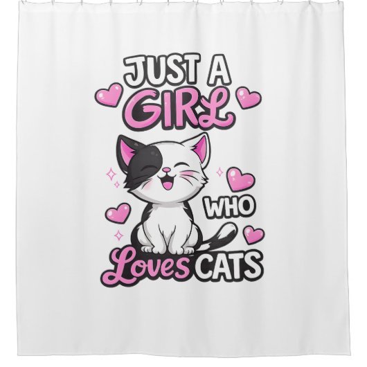 Rideaux De Douche Joli Chatons Noir & Blanc & Cœurs Roses (Devant)
