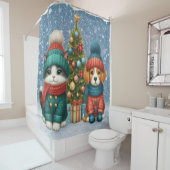 Rideaux De Douche Joli chiot de Noël & chaton (En situation)