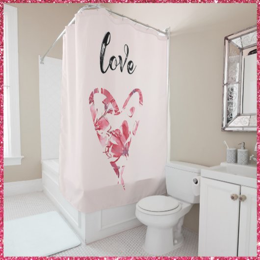 Rideaux De Douche Joli Coeur Floral Rose