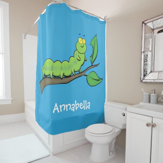 Rideaux De Douche Joli dessin animé de chenille verte mignonne (En situation)