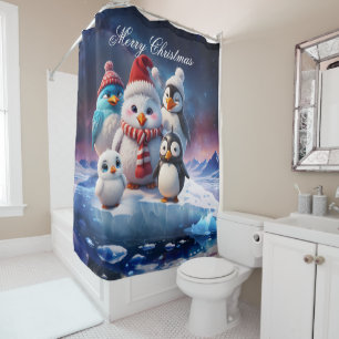 Rideaux De Douche Joli dessin de style pingouins amis.