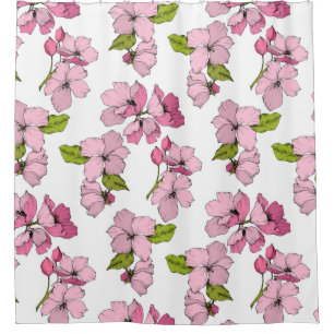 Rideaux De Douche Joli dessin floral rose, blanc motif