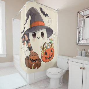Rideaux De Douche Joli fantôme d'Halloween de style Kawaii