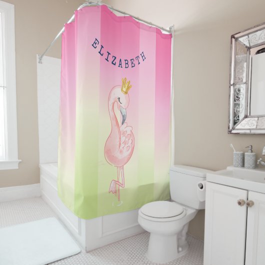 Rideaux De Douche Joli Flamant Rose Dégradé Rayé (En situation)