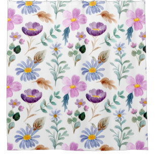 Rideaux De Douche Joli jardin fleuri violet et blanc moderne