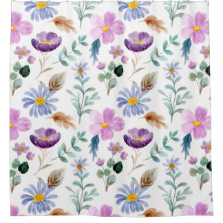 Rideaux De Douche Joli jardin fleuri violet et blanc moderne