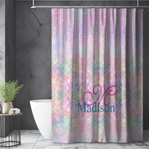 Rideaux De Douche Joli licorne rose paillettes strass monogramme gou