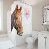 Rideaux De Douche Joli Monogramme Aquarelle Nom Cheval Equestre (En situation)