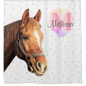 Rideaux De Douche Joli Monogramme Aquarelle Nom Cheval Equestre (Devant)
