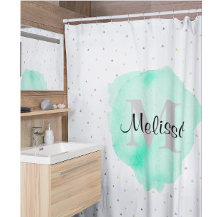 Rideaux De Douche Joli Monogramme Aquarelle Nom Motif Moderne