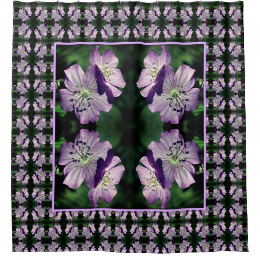 Rideaux De Douche Joli Motif de paire de fleurs de géranium violet (Devant)