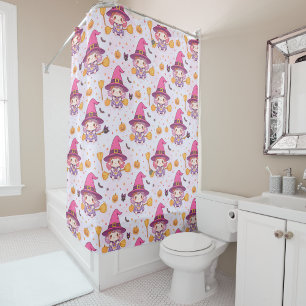 Rideaux De Douche Joli Motif Halloween avec Citrouilles et sorcière