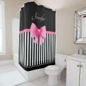Rideaux De Douche Joli noir et blanc Motif rose Bow Nom (En situation)