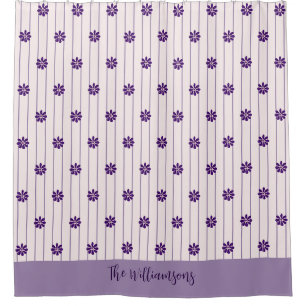 Rideaux De Douche Joli Nom De Famille Blush & Violet Stripes, Fleurs