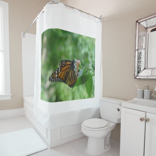 Rideaux De Douche Joli papillon monarque fleur rose blanc (En situation)