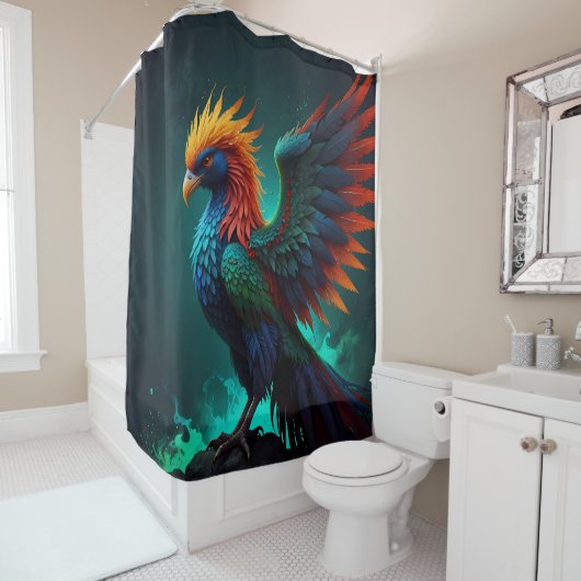 Rideaux De Douche Joli Phoenix de rouge et de bleu (En situation)