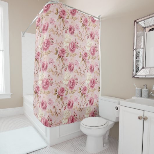 Rideaux De Douche Joli rose Shabby Chic Motif Floral (En situation)