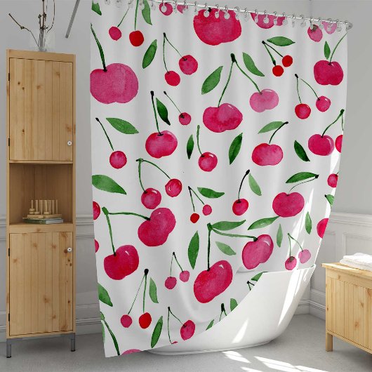 Rideaux De Douche Jolie aquarelle rouge cerises motif
