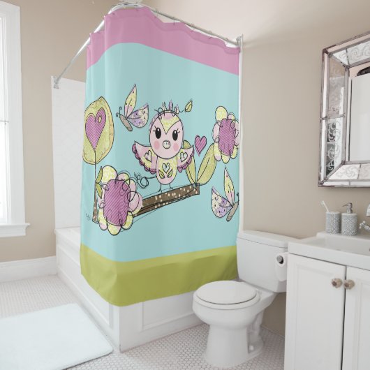 Rideaux De Douche Jolie Chouette, Fleurs, Papillon Été (En situation)