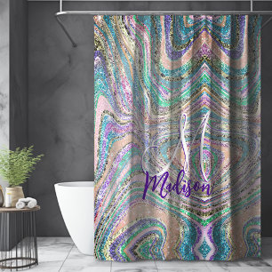 Rideaux De Douche Jolie fille licorne faux marbre pailleté art