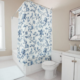 Rideaux De Douche Jolie Fleurie Bleue Blanche