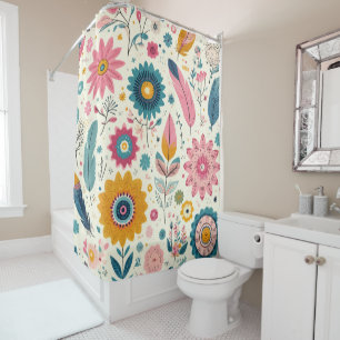 Rideaux De Douche Jolie impression de fleurs et de plumes bohèmes