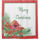 Rideaux De Douche Jolie maison d'oiseaux aquarelle Noël (Devant)