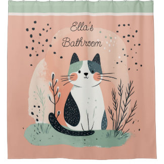 Rideaux De Douche Jolie petite chatte boho nommée Peach et verte