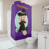Rideaux De Douche Jolie Petite Sorcière Halloween Et Kitty (En situation)