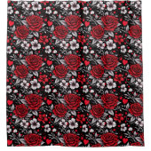 Rideaux De Douche Jolie, Rouge, Roses noires et blanches, Coeurs (Devant)