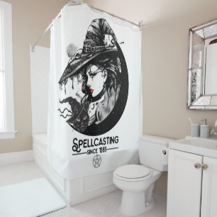 Rideaux De Douche Jolie sorcière et sorcière de chat noir Spellcasti