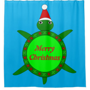 Rideaux De Douche Jolie tortue de Noël avec coquille de fleurs perso