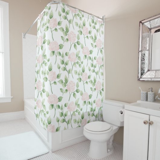 Rideaux De Douche Jolies Fleurs Roses Feuilles Vertes (En situation)