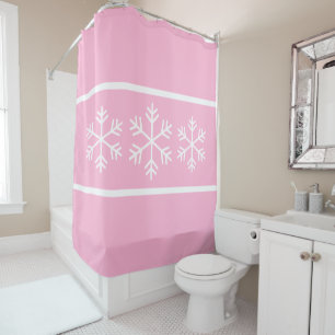 Rideaux De Douche Jolies flocons de neige alpins rose clair blanc ra